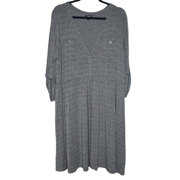 Torrid Grey Knit Dress V-Neck Button Front Size 2 - Picture 1 of 4